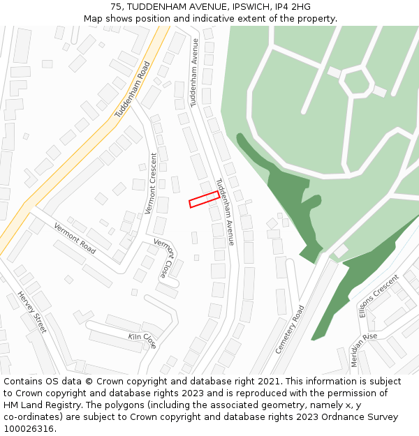 75, TUDDENHAM AVENUE, IPSWICH, IP4 2HG: Location map and indicative extent of plot