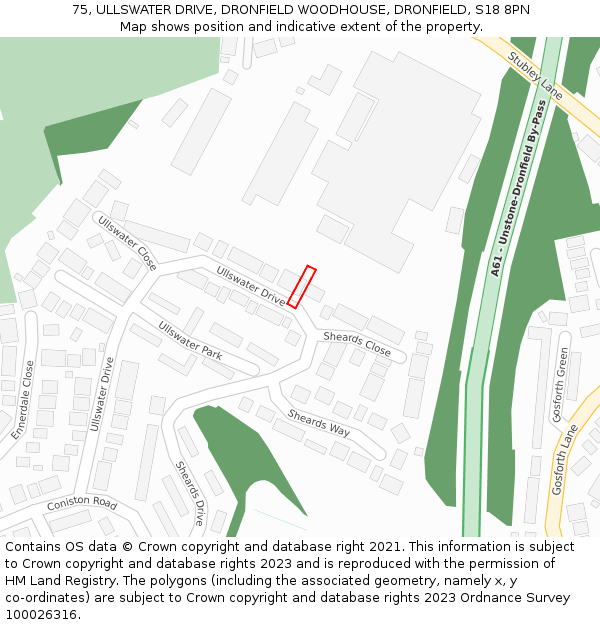 75, ULLSWATER DRIVE, DRONFIELD WOODHOUSE, DRONFIELD, S18 8PN: Location map and indicative extent of plot
