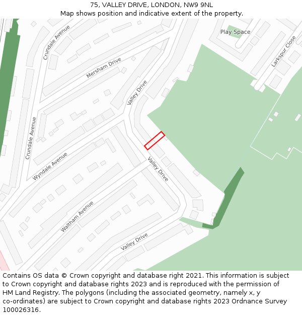 75, VALLEY DRIVE, LONDON, NW9 9NL: Location map and indicative extent of plot