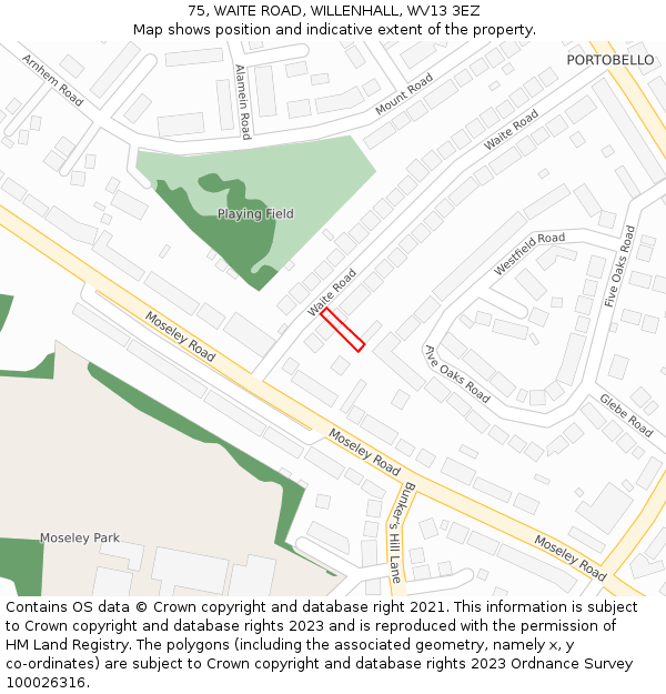 75, WAITE ROAD, WILLENHALL, WV13 3EZ: Location map and indicative extent of plot