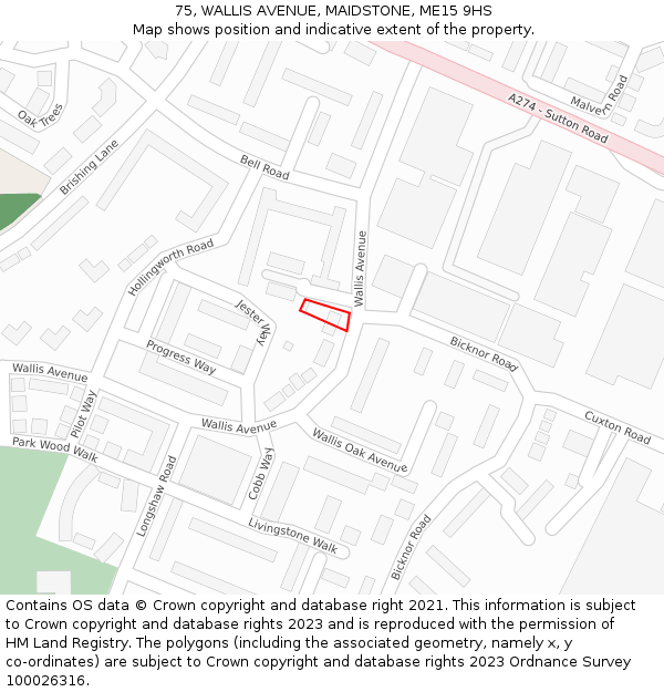 75, WALLIS AVENUE, MAIDSTONE, ME15 9HS: Location map and indicative extent of plot