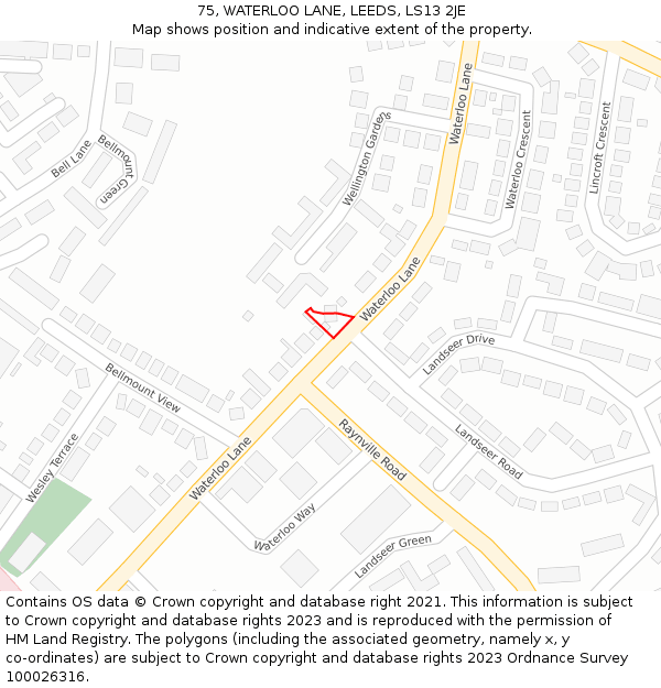 75, WATERLOO LANE, LEEDS, LS13 2JE: Location map and indicative extent of plot