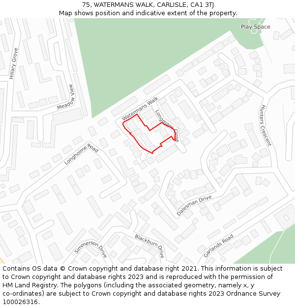 75, WATERMANS WALK, CARLISLE, CA1 3TJ: Location map and indicative extent of plot