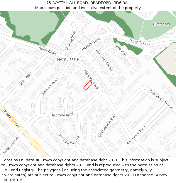 75, WATTY HALL ROAD, BRADFORD, BD6 3AH: Location map and indicative extent of plot