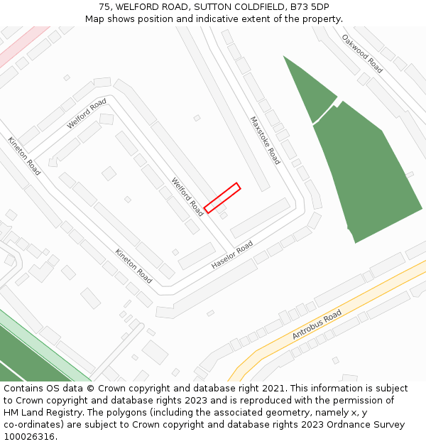 75, WELFORD ROAD, SUTTON COLDFIELD, B73 5DP: Location map and indicative extent of plot