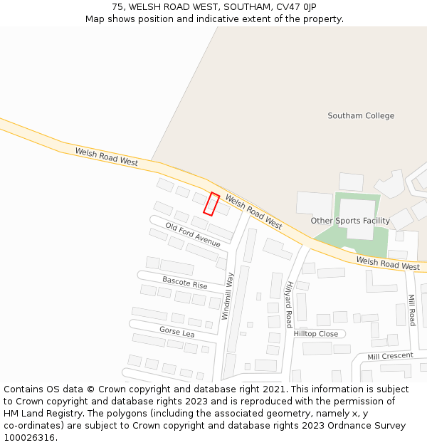 75, WELSH ROAD WEST, SOUTHAM, CV47 0JP: Location map and indicative extent of plot