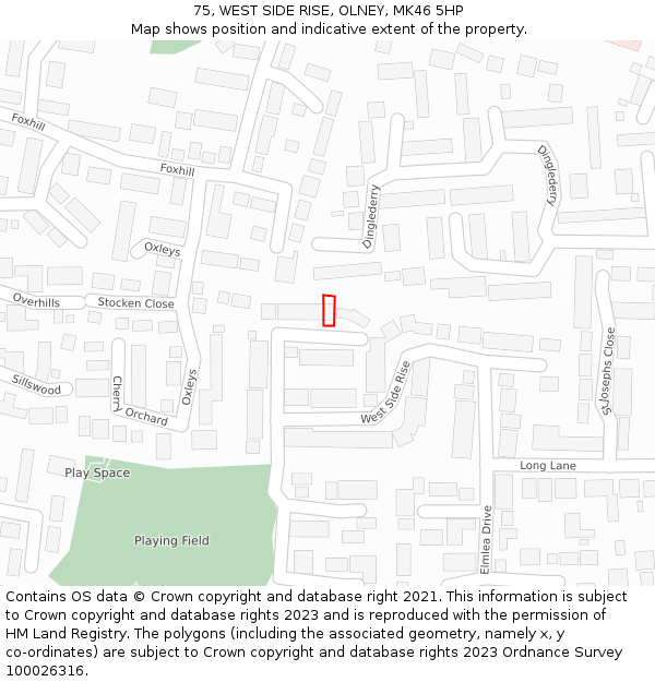 75, WEST SIDE RISE, OLNEY, MK46 5HP: Location map and indicative extent of plot