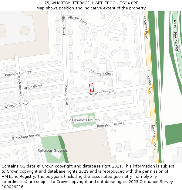 75, WHARTON TERRACE, HARTLEPOOL, TS24 8PB: Location map and indicative extent of plot