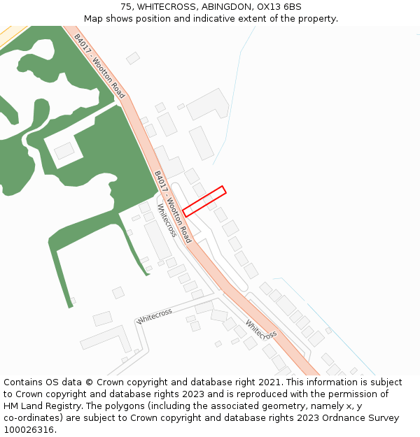 75, WHITECROSS, ABINGDON, OX13 6BS: Location map and indicative extent of plot