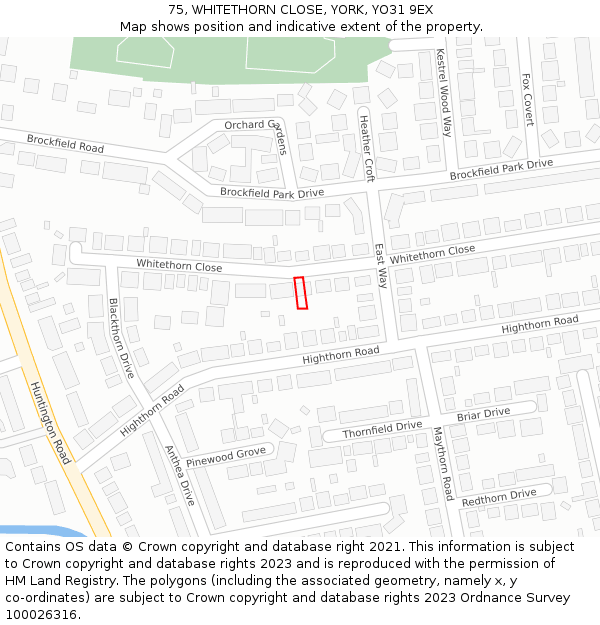 75, WHITETHORN CLOSE, YORK, YO31 9EX: Location map and indicative extent of plot