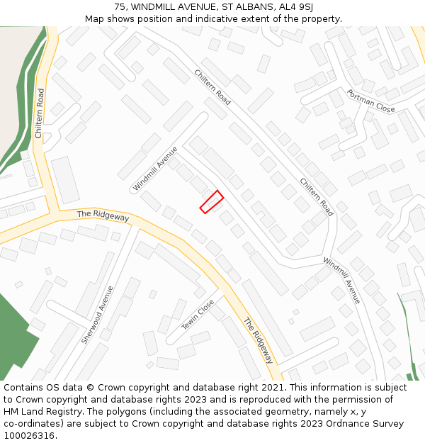 75, WINDMILL AVENUE, ST ALBANS, AL4 9SJ: Location map and indicative extent of plot