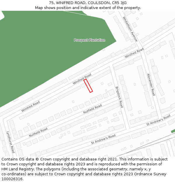 75, WINIFRED ROAD, COULSDON, CR5 3JG: Location map and indicative extent of plot