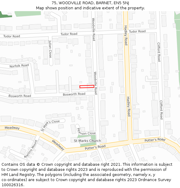 75, WOODVILLE ROAD, BARNET, EN5 5NJ: Location map and indicative extent of plot