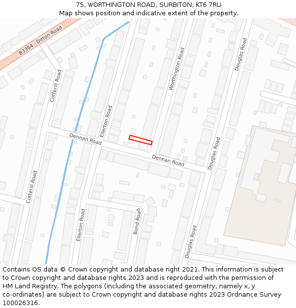 75, WORTHINGTON ROAD, SURBITON, KT6 7RU: Location map and indicative extent of plot