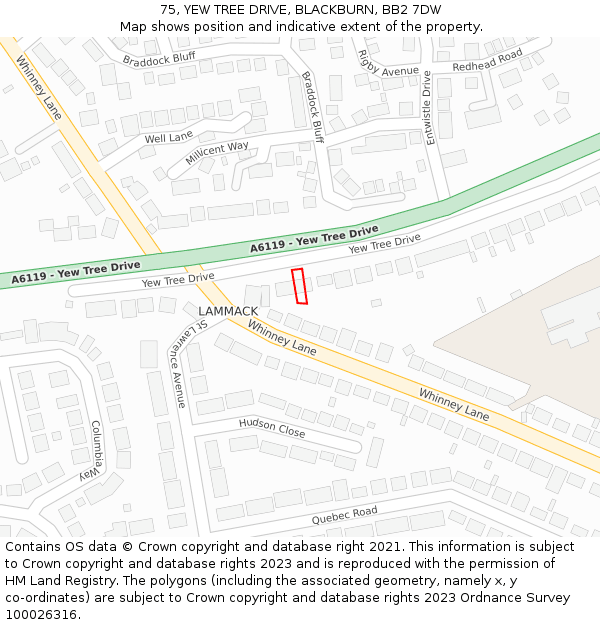 75, YEW TREE DRIVE, BLACKBURN, BB2 7DW: Location map and indicative extent of plot