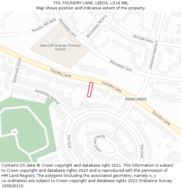 750, FOUNDRY LANE, LEEDS, LS14 6BL: Location map and indicative extent of plot