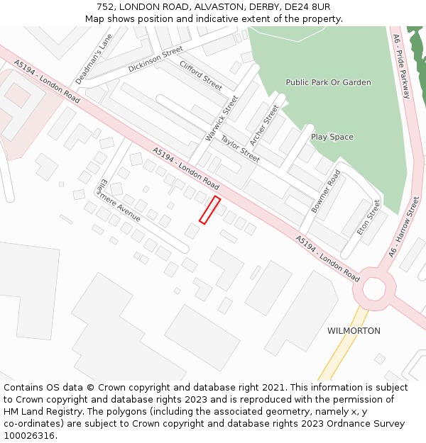 752, LONDON ROAD, ALVASTON, DERBY, DE24 8UR: Location map and indicative extent of plot