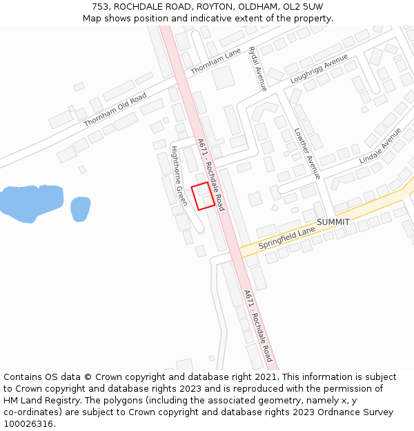 753, ROCHDALE ROAD, ROYTON, OLDHAM, OL2 5UW: Location map and indicative extent of plot