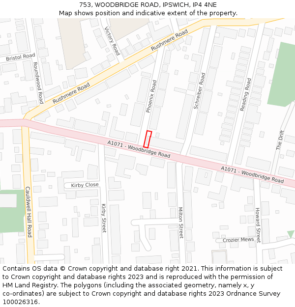 753, WOODBRIDGE ROAD, IPSWICH, IP4 4NE: Location map and indicative extent of plot