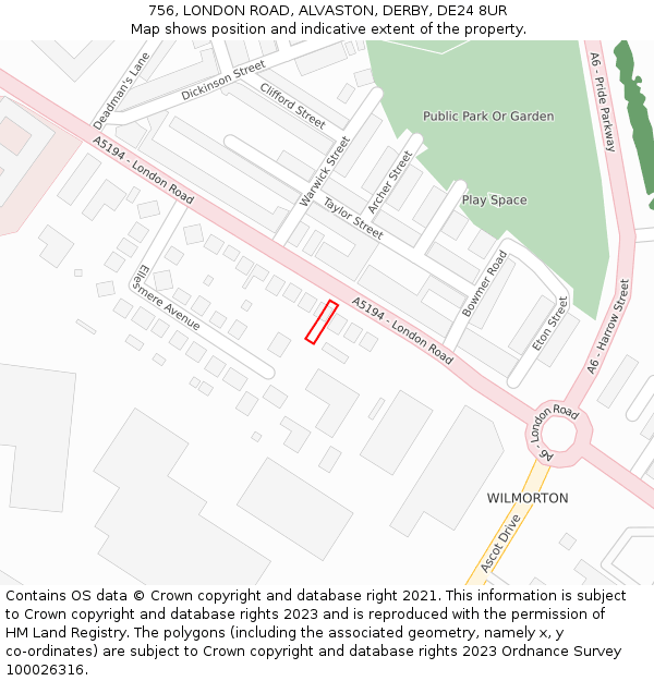 756, LONDON ROAD, ALVASTON, DERBY, DE24 8UR: Location map and indicative extent of plot