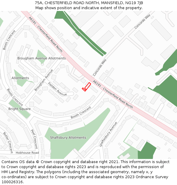 75A, CHESTERFIELD ROAD NORTH, MANSFIELD, NG19 7JB: Location map and indicative extent of plot