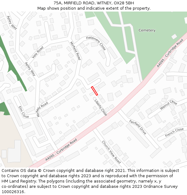 75A, MIRFIELD ROAD, WITNEY, OX28 5BH: Location map and indicative extent of plot