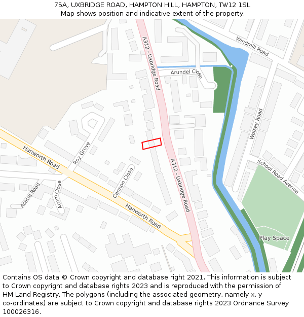 75A, UXBRIDGE ROAD, HAMPTON HILL, HAMPTON, TW12 1SL: Location map and indicative extent of plot
