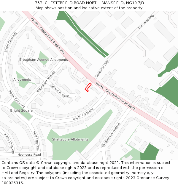 75B, CHESTERFIELD ROAD NORTH, MANSFIELD, NG19 7JB: Location map and indicative extent of plot