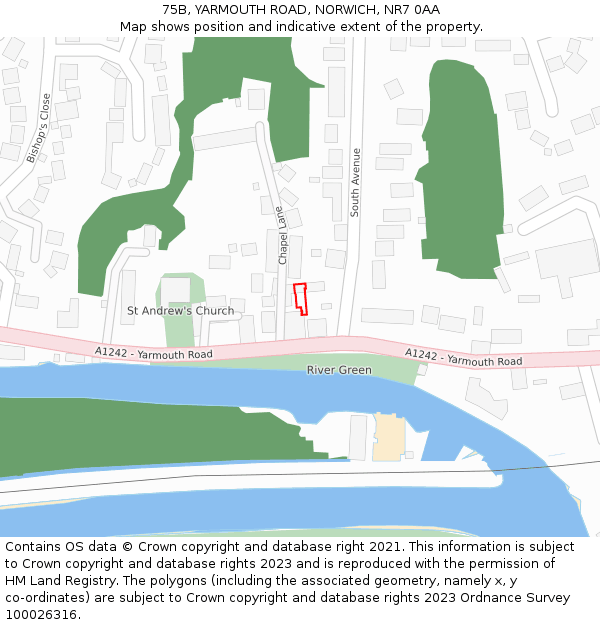 75B, YARMOUTH ROAD, NORWICH, NR7 0AA: Location map and indicative extent of plot
