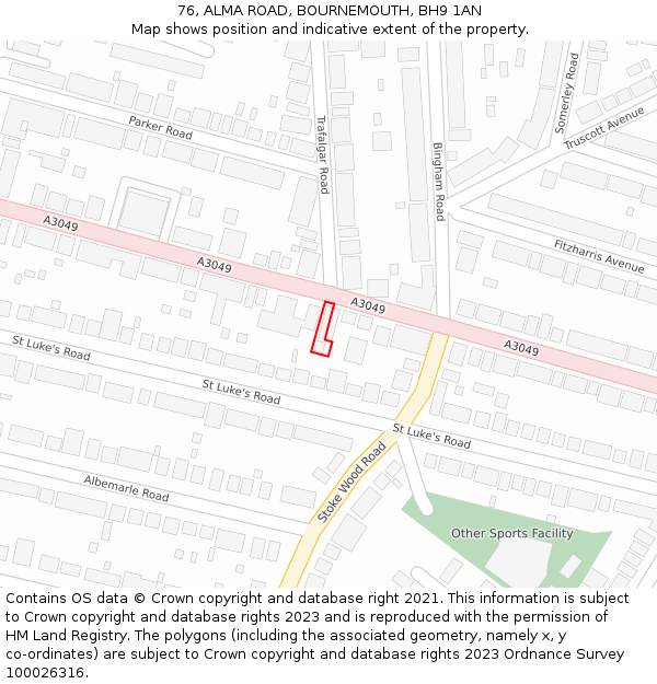 76, ALMA ROAD, BOURNEMOUTH, BH9 1AN: Location map and indicative extent of plot
