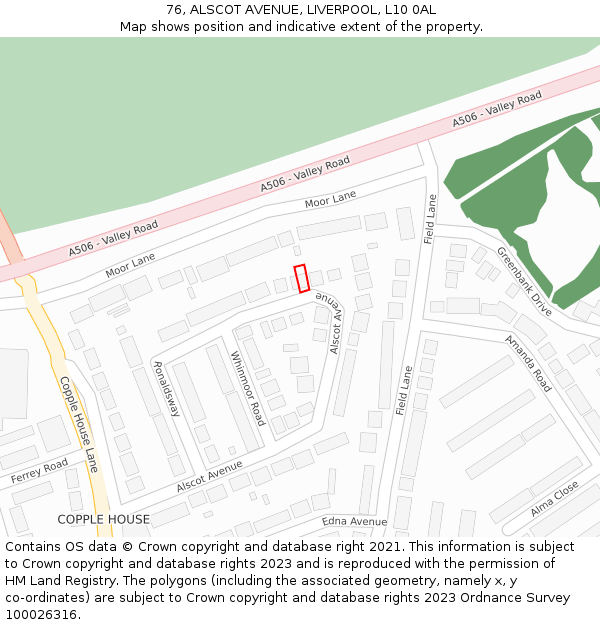 76, ALSCOT AVENUE, LIVERPOOL, L10 0AL: Location map and indicative extent of plot