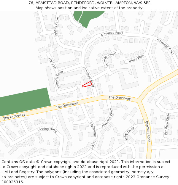 76, ARMSTEAD ROAD, PENDEFORD, WOLVERHAMPTON, WV9 5RF: Location map and indicative extent of plot