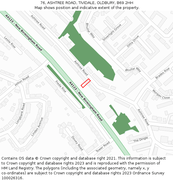 76, ASHTREE ROAD, TIVIDALE, OLDBURY, B69 2HH: Location map and indicative extent of plot