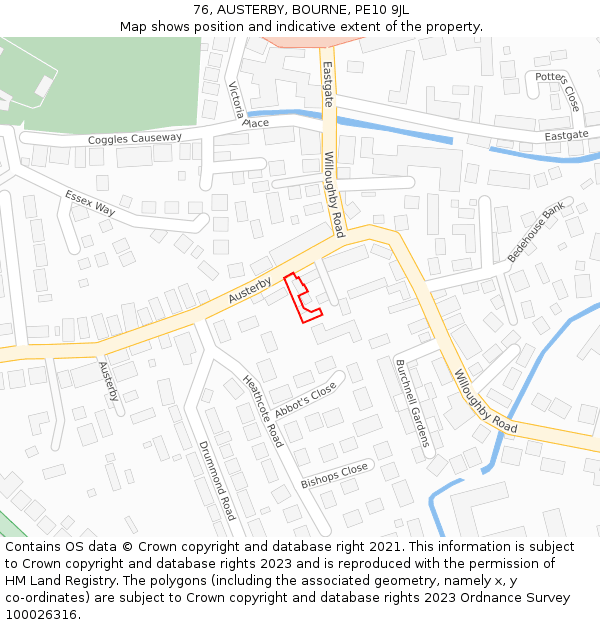 76, AUSTERBY, BOURNE, PE10 9JL: Location map and indicative extent of plot