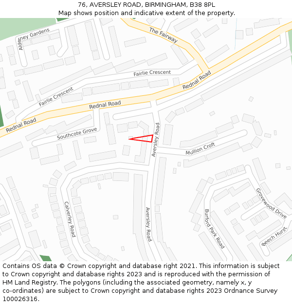 76, AVERSLEY ROAD, BIRMINGHAM, B38 8PL: Location map and indicative extent of plot