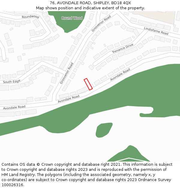 76, AVONDALE ROAD, SHIPLEY, BD18 4QX: Location map and indicative extent of plot