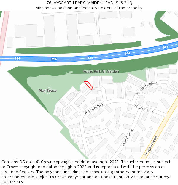 76, AYSGARTH PARK, MAIDENHEAD, SL6 2HQ: Location map and indicative extent of plot