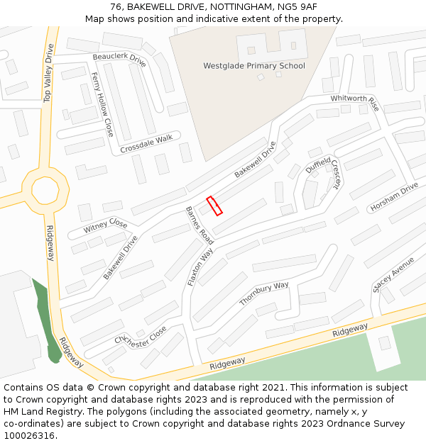 76, BAKEWELL DRIVE, NOTTINGHAM, NG5 9AF: Location map and indicative extent of plot