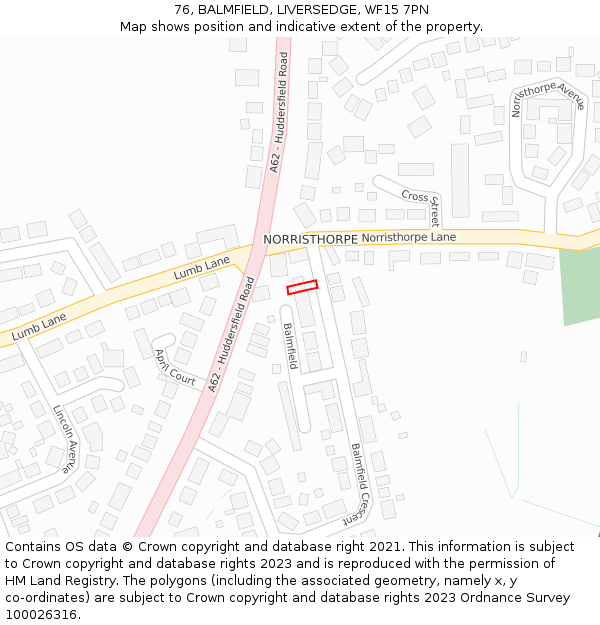 76, BALMFIELD, LIVERSEDGE, WF15 7PN: Location map and indicative extent of plot