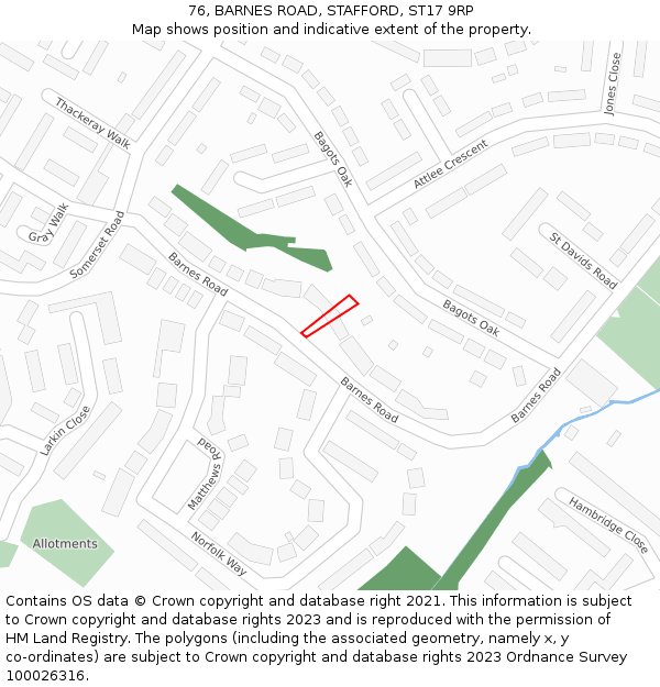 76, BARNES ROAD, STAFFORD, ST17 9RP: Location map and indicative extent of plot
