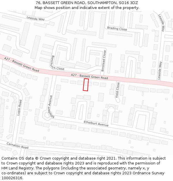 76, BASSETT GREEN ROAD, SOUTHAMPTON, SO16 3DZ: Location map and indicative extent of plot