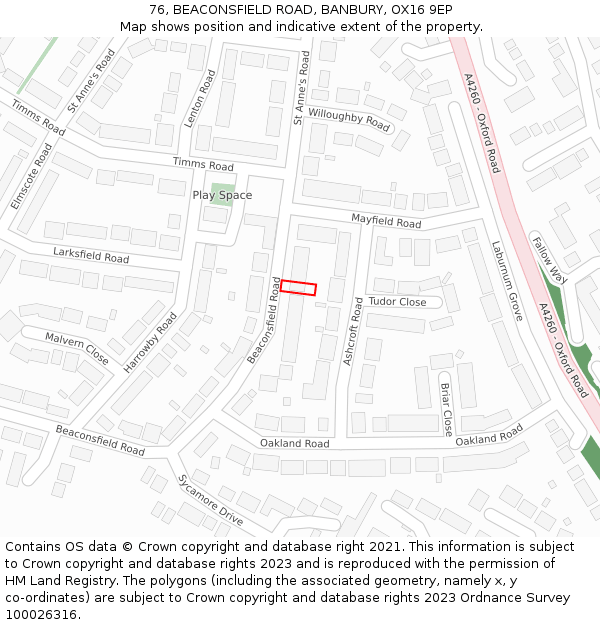 76, BEACONSFIELD ROAD, BANBURY, OX16 9EP: Location map and indicative extent of plot