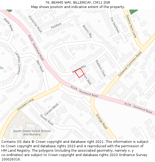 76, BEAMS WAY, BILLERICAY, CM11 2NR: Location map and indicative extent of plot