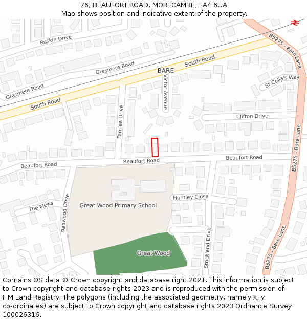 76, BEAUFORT ROAD, MORECAMBE, LA4 6UA: Location map and indicative extent of plot