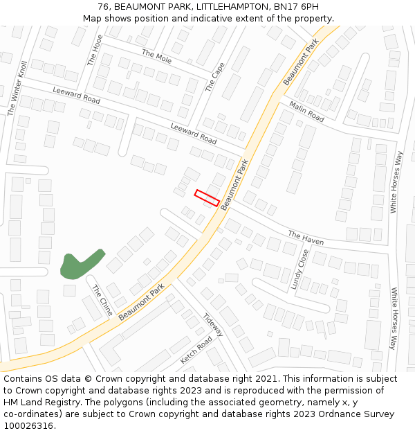 76, BEAUMONT PARK, LITTLEHAMPTON, BN17 6PH: Location map and indicative extent of plot