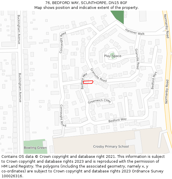 76, BEDFORD WAY, SCUNTHORPE, DN15 8GF: Location map and indicative extent of plot