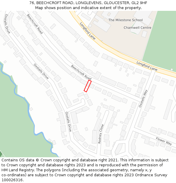 76, BEECHCROFT ROAD, LONGLEVENS, GLOUCESTER, GL2 9HF: Location map and indicative extent of plot
