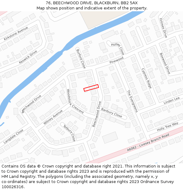 76, BEECHWOOD DRIVE, BLACKBURN, BB2 5AX: Location map and indicative extent of plot