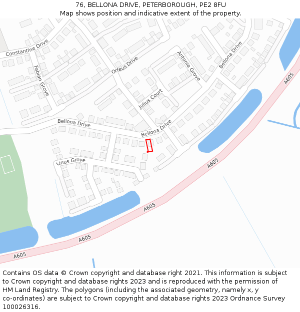 76, BELLONA DRIVE, PETERBOROUGH, PE2 8FU: Location map and indicative extent of plot