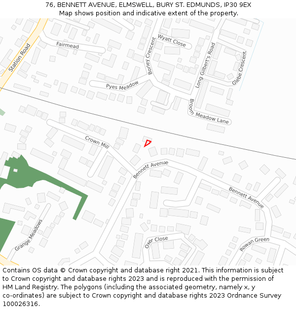 76, BENNETT AVENUE, ELMSWELL, BURY ST. EDMUNDS, IP30 9EX: Location map and indicative extent of plot
